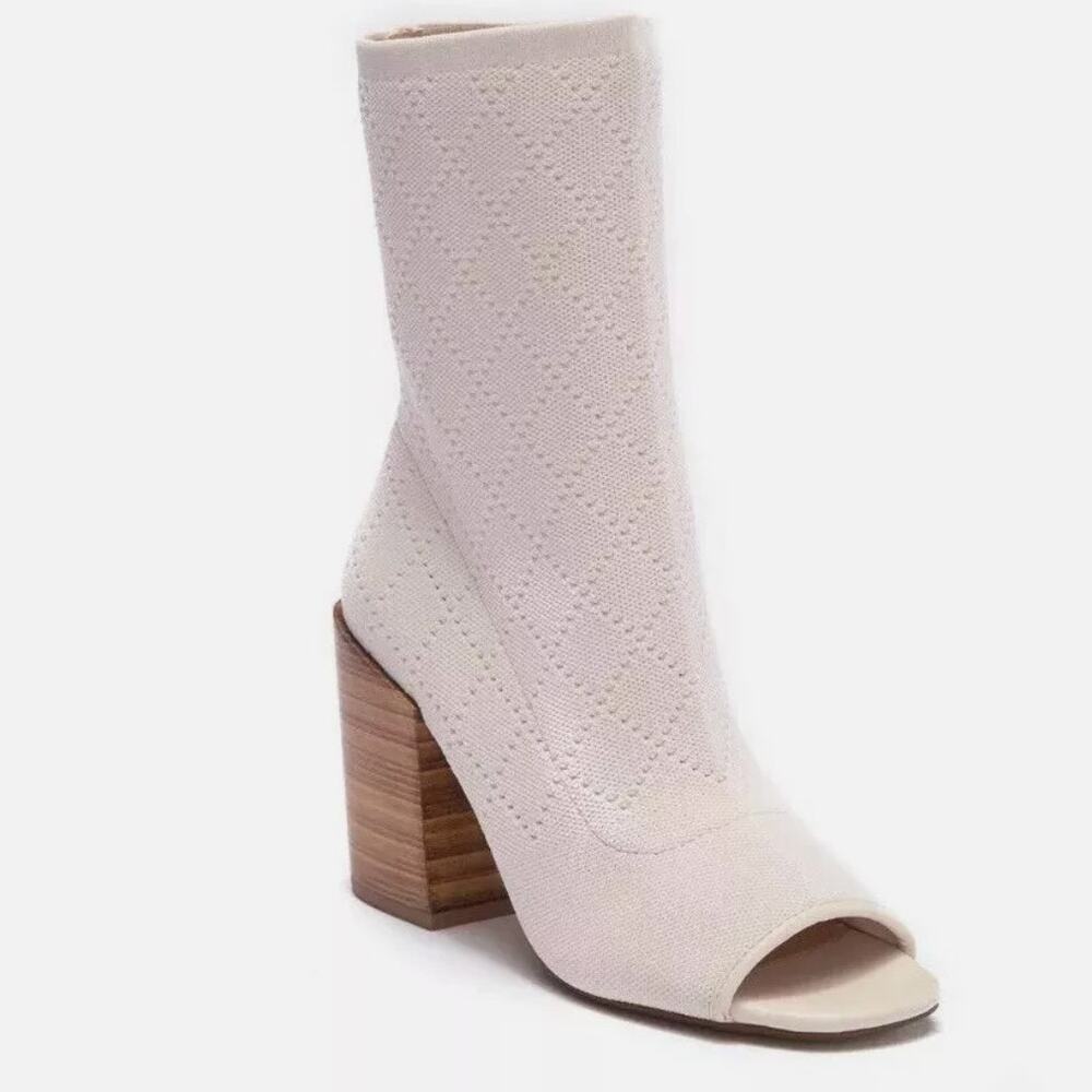 KELSI DAGGER NWOB Macey Diamond Textured Stretch Knit Sock Peep Toe Bootie 7.5